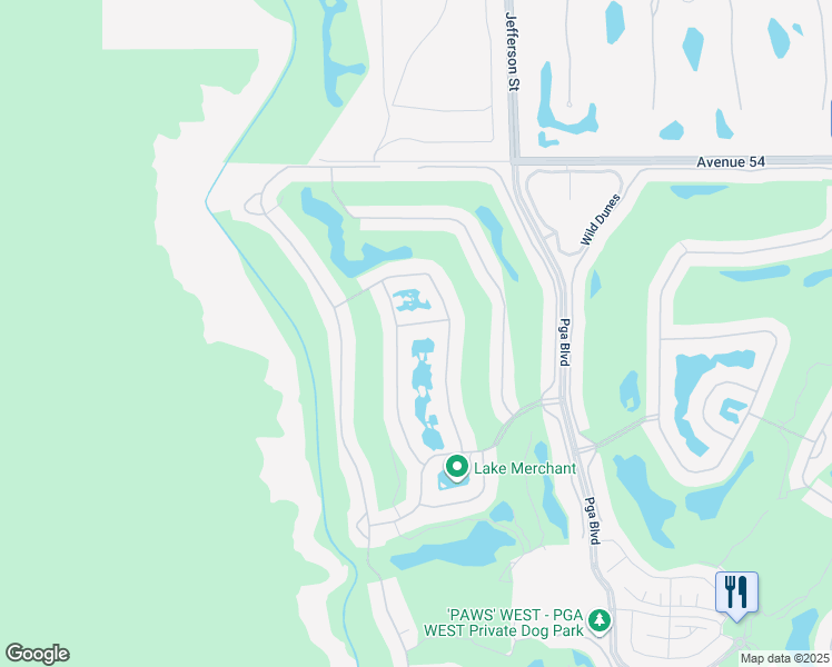 map of restaurants, bars, coffee shops, grocery stores, and more near 79773 Olympia Fields in La Quinta