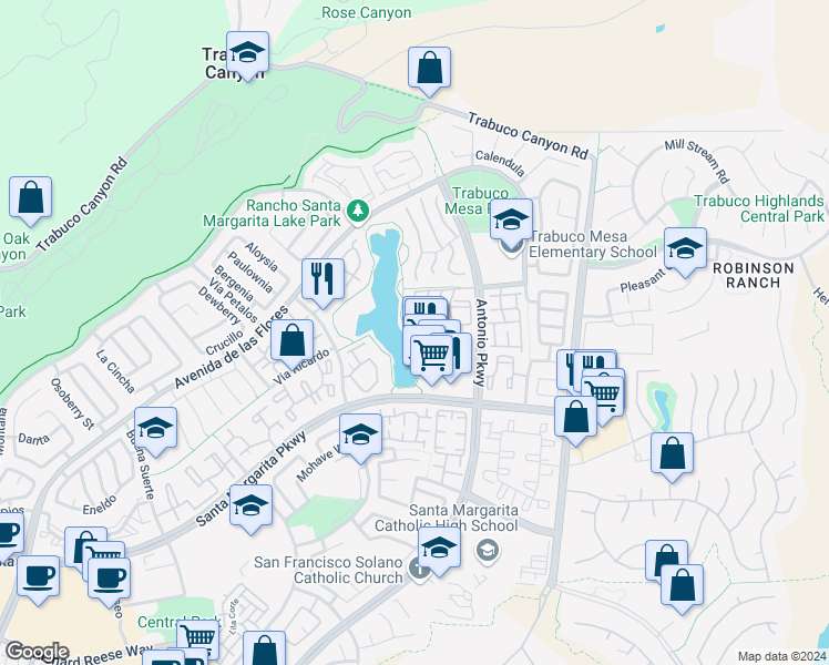 map of restaurants, bars, coffee shops, grocery stores, and more near 59 Brisa Del Lago in Rancho Santa Margarita