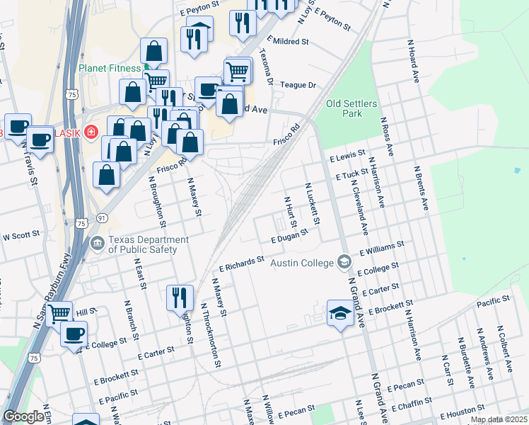 map of restaurants, bars, coffee shops, grocery stores, and more near 1115 East Dorchester Street in Sherman