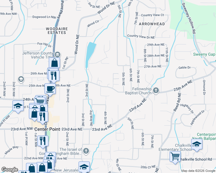 map of restaurants, bars, coffee shops, grocery stores, and more near 328 County Road 10 in Center Point