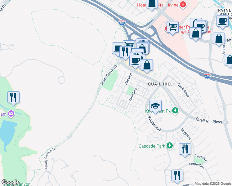 map of restaurants, bars, coffee shops, grocery stores, and more near 165 Stepping Stone in Irvine