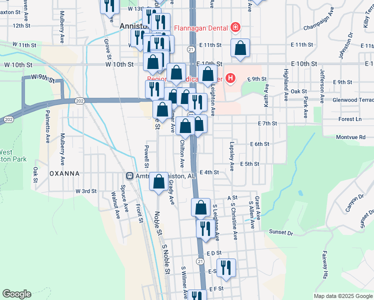 map of restaurants, bars, coffee shops, grocery stores, and more near 506 Quintard Avenue in Anniston