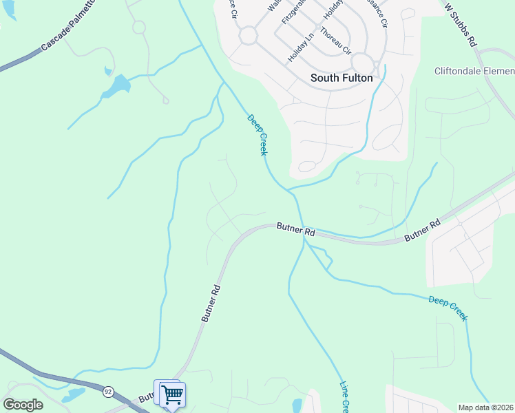 map of restaurants, bars, coffee shops, grocery stores, and more near 7401 Petal Place in Fairburn