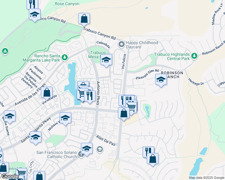 map of restaurants, bars, coffee shops, grocery stores, and more near 19 Vía Mariposa in Rancho Santa Margarita