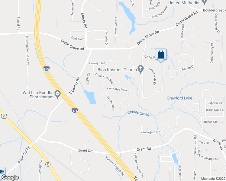 map of restaurants, bars, coffee shops, grocery stores, and more near 4443 Parmalee Path in Conley