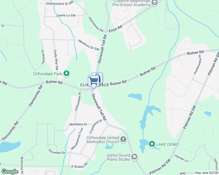 map of restaurants, bars, coffee shops, grocery stores, and more near 4525 Butner Road in College Park