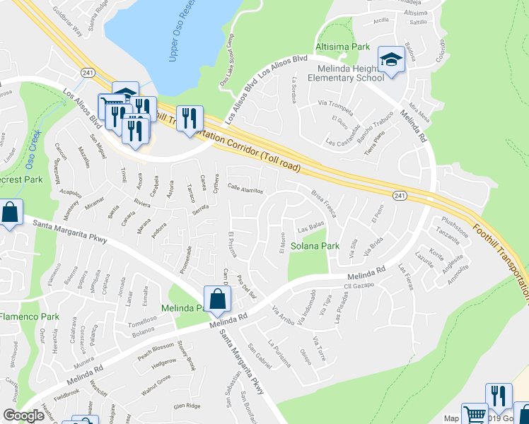 map of restaurants, bars, coffee shops, grocery stores, and more near 13 Via Gatillo in Rancho Santa Margarita