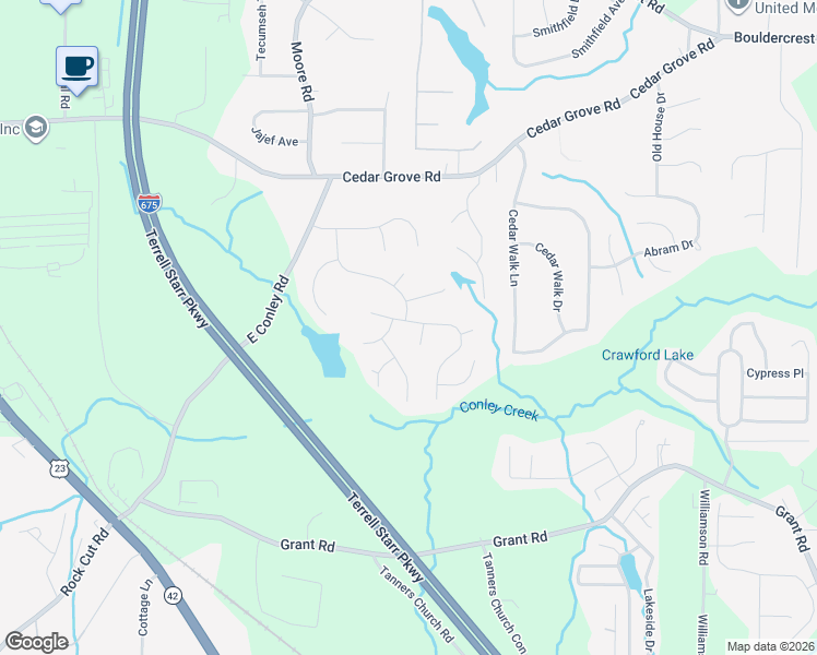 map of restaurants, bars, coffee shops, grocery stores, and more near 4443 Parmalee Path in Conley