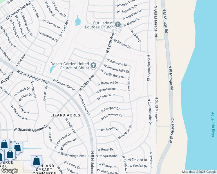 map of restaurants, bars, coffee shops, grocery stores, and more near 12562 West Brandywine Drive in Sun City West