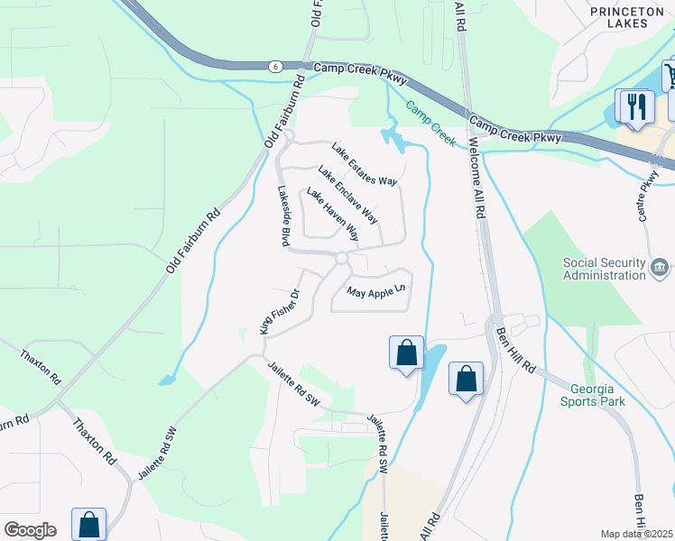 map of restaurants, bars, coffee shops, grocery stores, and more near 3841 Lake Sanctuary Way in Atlanta
