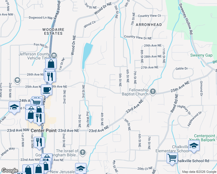map of restaurants, bars, coffee shops, grocery stores, and more near 328 County Road 10 in Center Point
