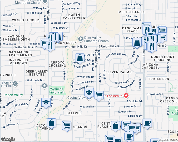map of restaurants, bars, coffee shops, grocery stores, and more near 120 West Michigan Avenue in Phoenix
