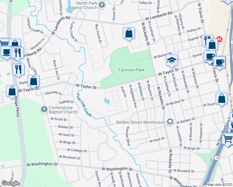 map of restaurants, bars, coffee shops, grocery stores, and more near 1300C West Taylor Street in Sherman