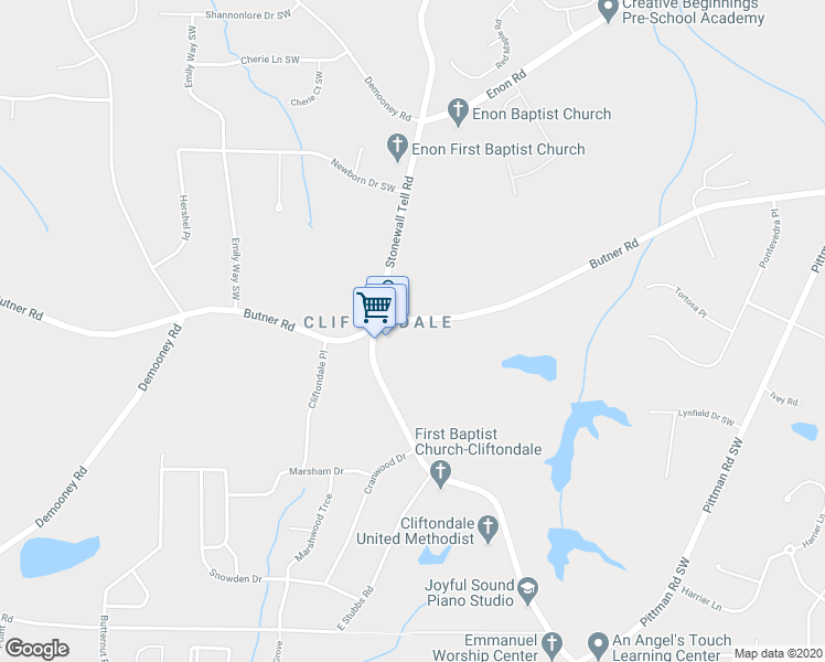 map of restaurants, bars, coffee shops, grocery stores, and more near 4525 Butner Road in College Park