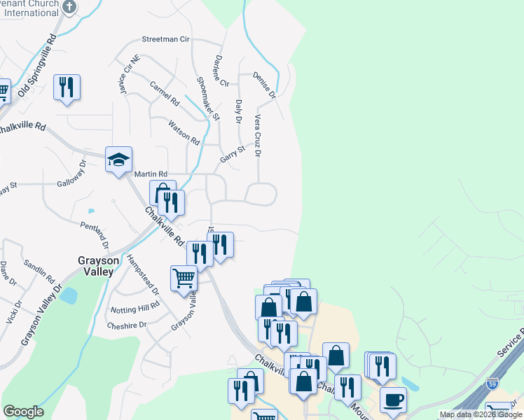 map of restaurants, bars, coffee shops, grocery stores, and more near 2641 Laburnum Drive in Birmingham