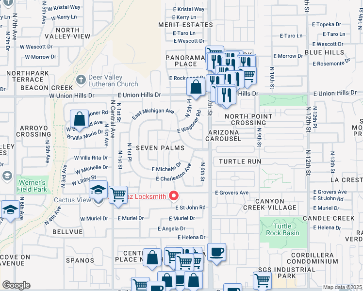 map of restaurants, bars, coffee shops, grocery stores, and more near 439 East Michigan Avenue in Phoenix