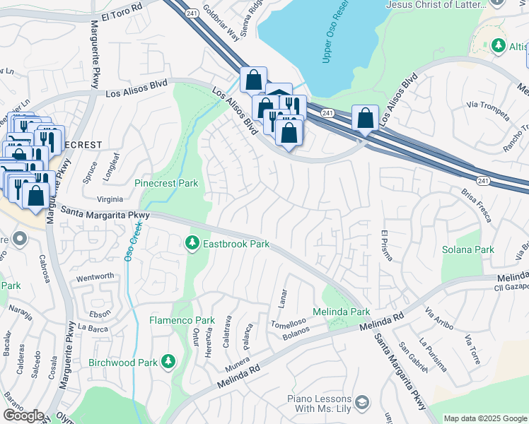 map of restaurants, bars, coffee shops, grocery stores, and more near 21472 Bastia in Mission Viejo