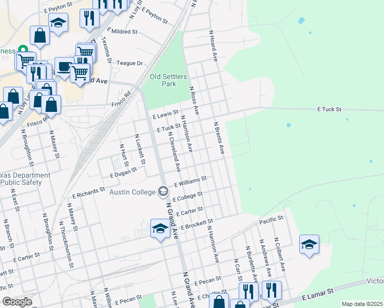 map of restaurants, bars, coffee shops, grocery stores, and more near 1120 North Harrison Avenue in Sherman
