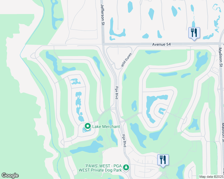 map of restaurants, bars, coffee shops, grocery stores, and more near 54853 Oakhill in La Quinta