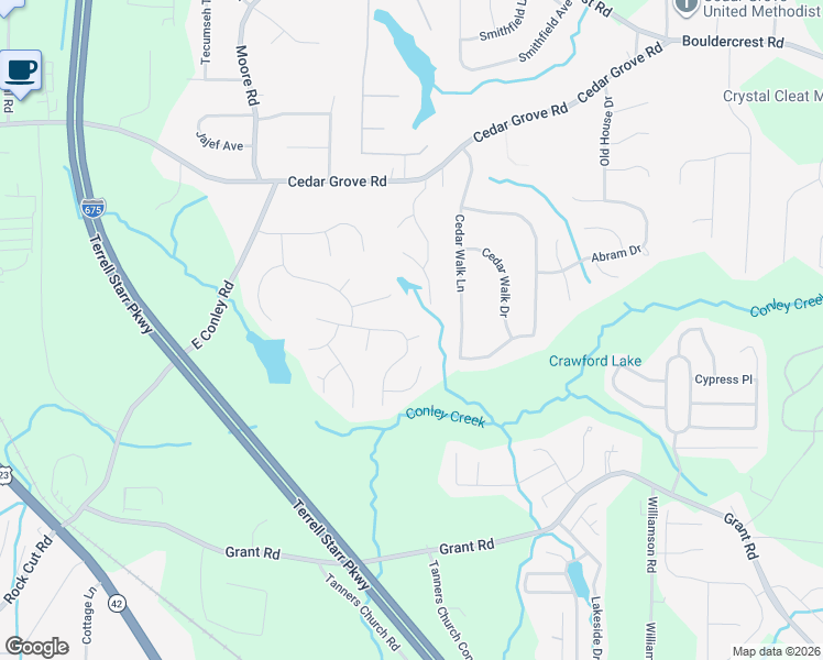 map of restaurants, bars, coffee shops, grocery stores, and more near 4486 Parmalee Path in Conley