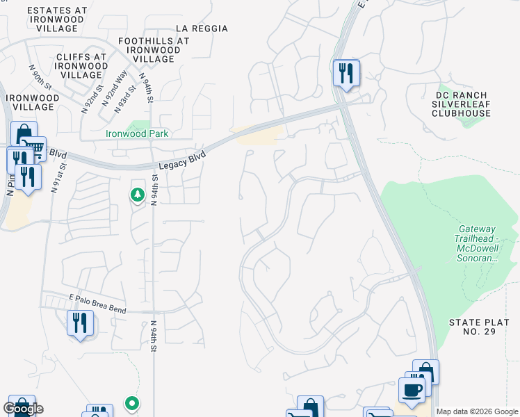 map of restaurants, bars, coffee shops, grocery stores, and more near 18343 North 97th Place in Scottsdale