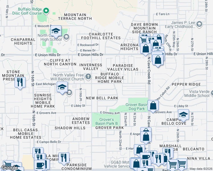map of restaurants, bars, coffee shops, grocery stores, and more near 2035 East Michigan Avenue in Phoenix