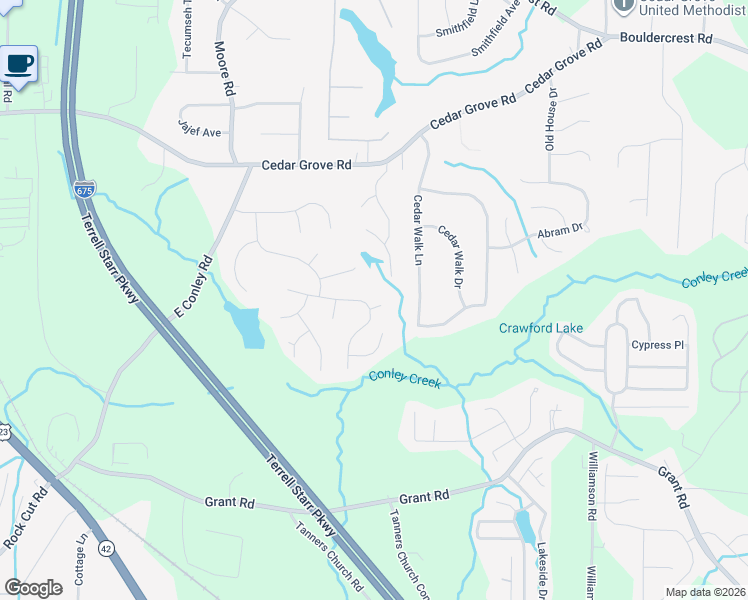 map of restaurants, bars, coffee shops, grocery stores, and more near 4486 Parmalee Path in Conley