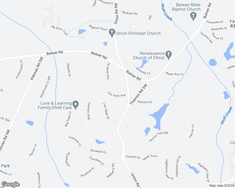 map of restaurants, bars, coffee shops, grocery stores, and more near 5417 The Vyne Avenue in Atlanta