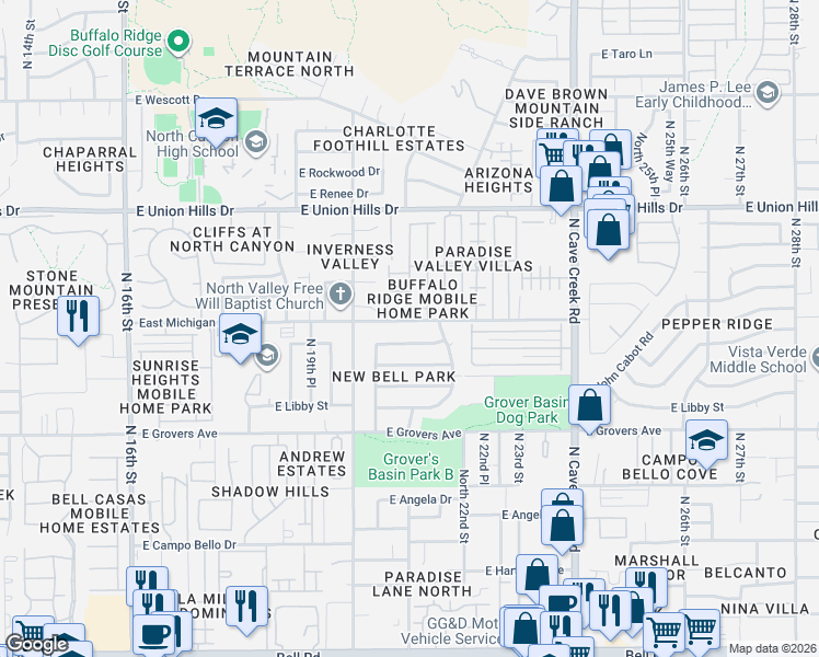 map of restaurants, bars, coffee shops, grocery stores, and more near 2035 East Michigan Avenue in Phoenix