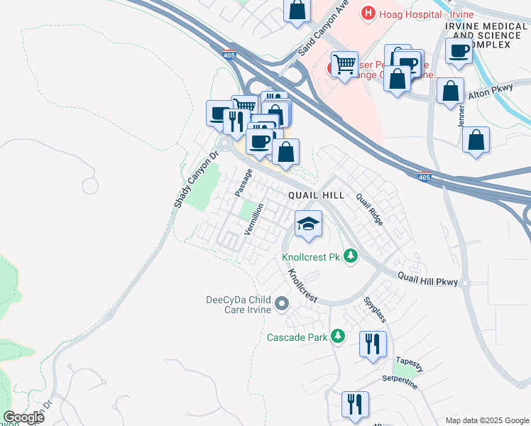 map of restaurants, bars, coffee shops, grocery stores, and more near 27 Perennial in Irvine