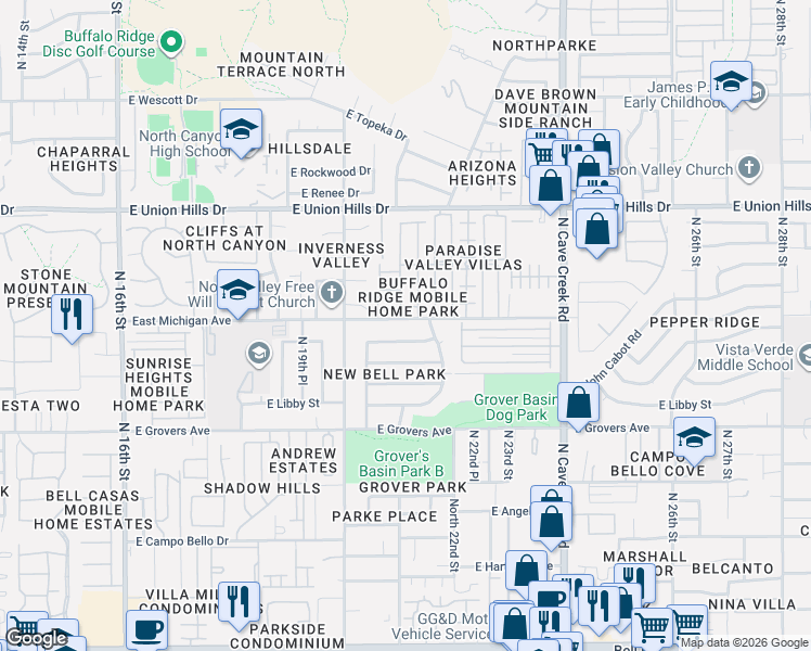 map of restaurants, bars, coffee shops, grocery stores, and more near 2069 East Michigan Avenue in Phoenix
