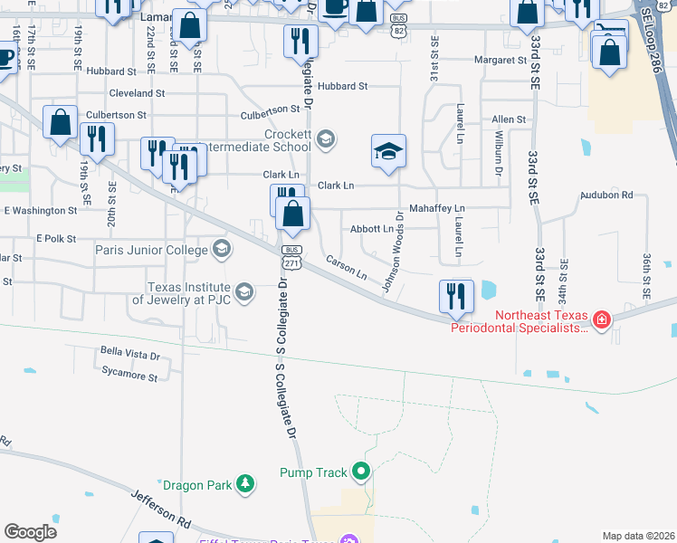 map of restaurants, bars, coffee shops, grocery stores, and more near 2905 Clarksville Street in Paris