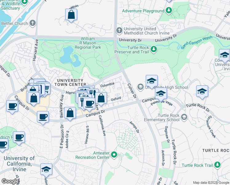 map of restaurants, bars, coffee shops, grocery stores, and more near 51 Oxford in Irvine