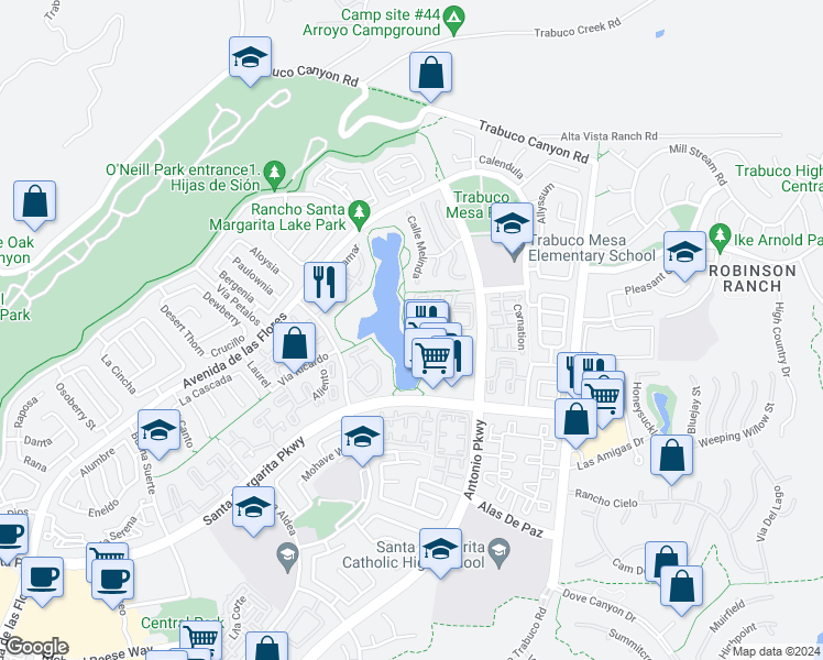 map of restaurants, bars, coffee shops, grocery stores, and more near 49 Brisa Del Lago in Rancho Santa Margarita