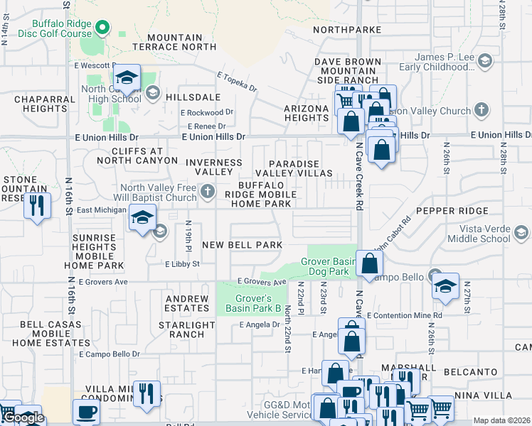 map of restaurants, bars, coffee shops, grocery stores, and more near 2069 East Michigan Avenue in Phoenix
