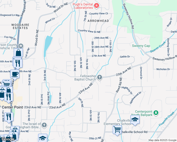 map of restaurants, bars, coffee shops, grocery stores, and more near 2513 7th Street Northeast in Center Point