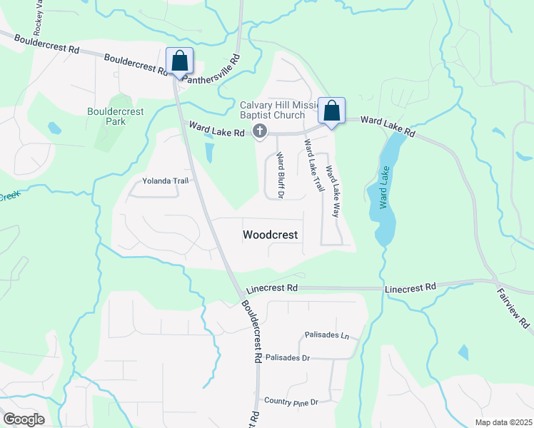 map of restaurants, bars, coffee shops, grocery stores, and more near 2668 Woodfen Drive in Ellenwood