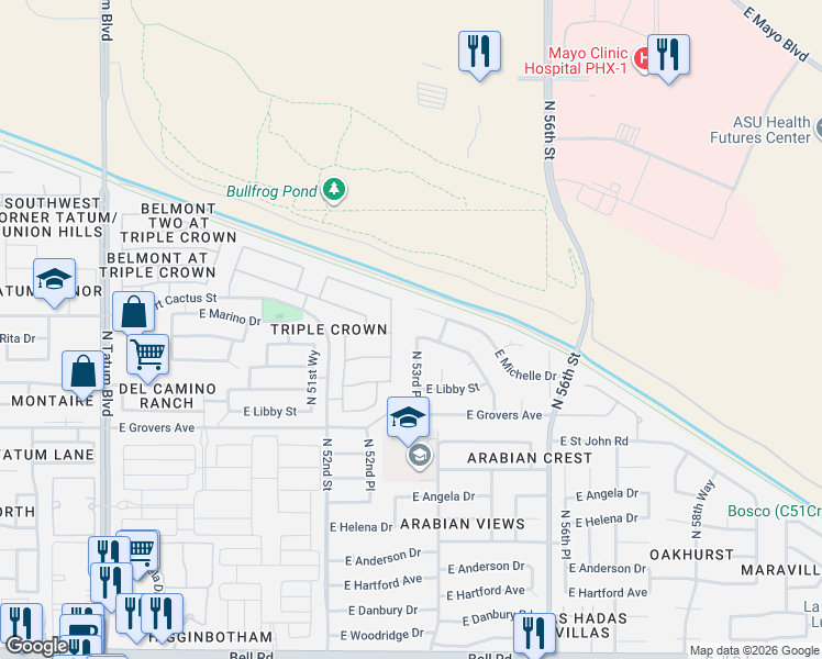 map of restaurants, bars, coffee shops, grocery stores, and more near 18201 53rd Street in Scottsdale