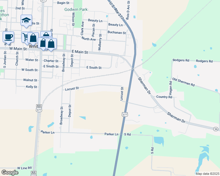 map of restaurants, bars, coffee shops, grocery stores, and more near 480 Locust Street in Whitesboro
