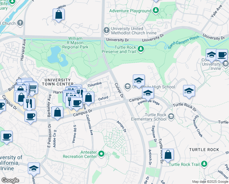 map of restaurants, bars, coffee shops, grocery stores, and more near 118 Oxford in Irvine