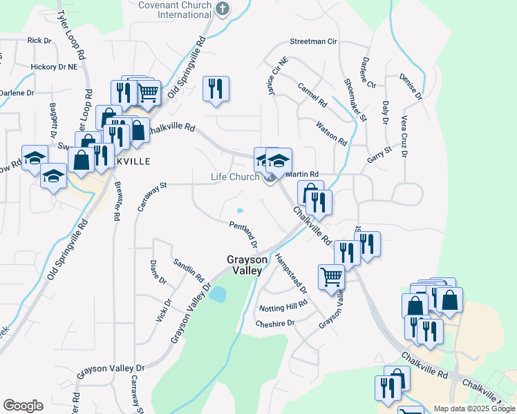 map of restaurants, bars, coffee shops, grocery stores, and more near 2350 Grayson Valley Circle in Birmingham
