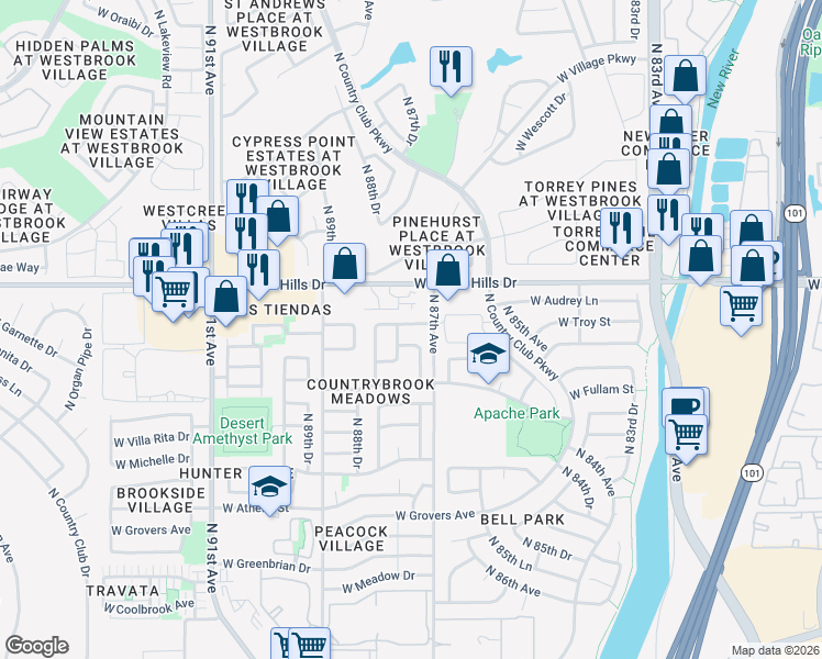 map of restaurants, bars, coffee shops, grocery stores, and more near in Peoria