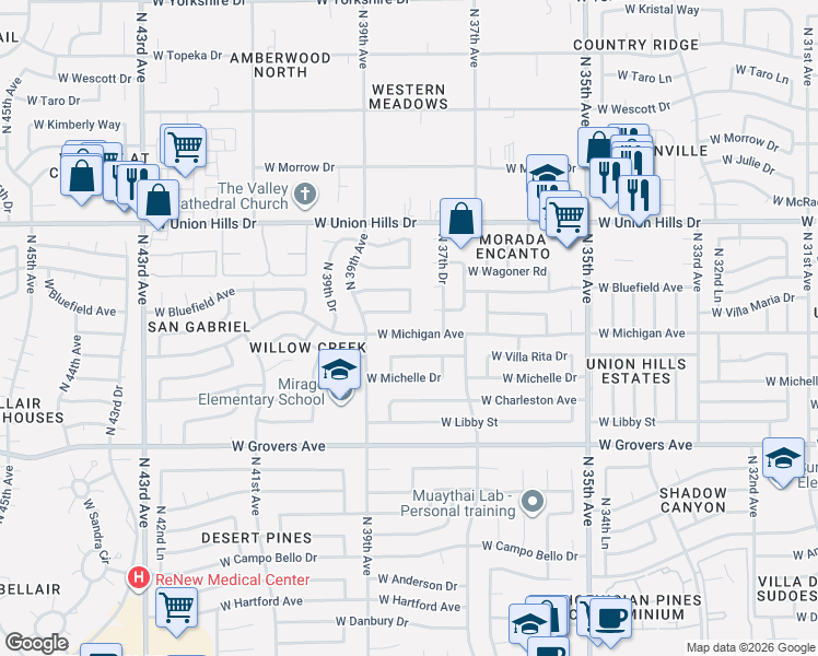 map of restaurants, bars, coffee shops, grocery stores, and more near 3810 West Michigan Avenue in Glendale