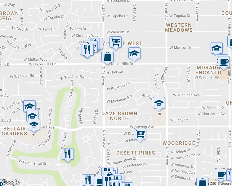 map of restaurants, bars, coffee shops, grocery stores, and more near 4214 West Villa Maria Drive in Glendale