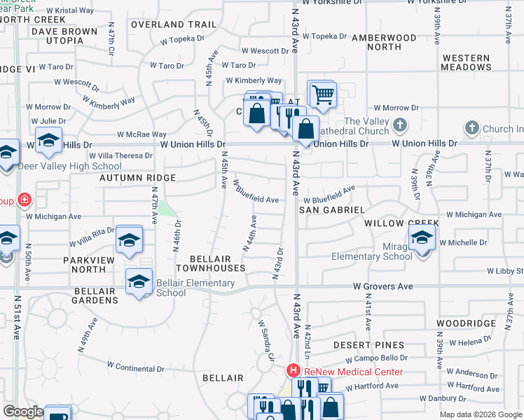 map of restaurants, bars, coffee shops, grocery stores, and more near 4332 West Michigan Avenue in Glendale