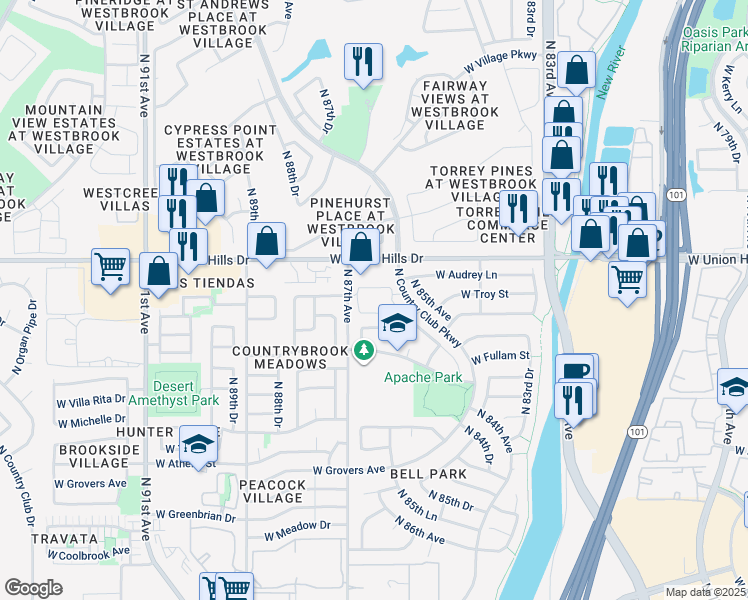 map of restaurants, bars, coffee shops, grocery stores, and more near in Peoria