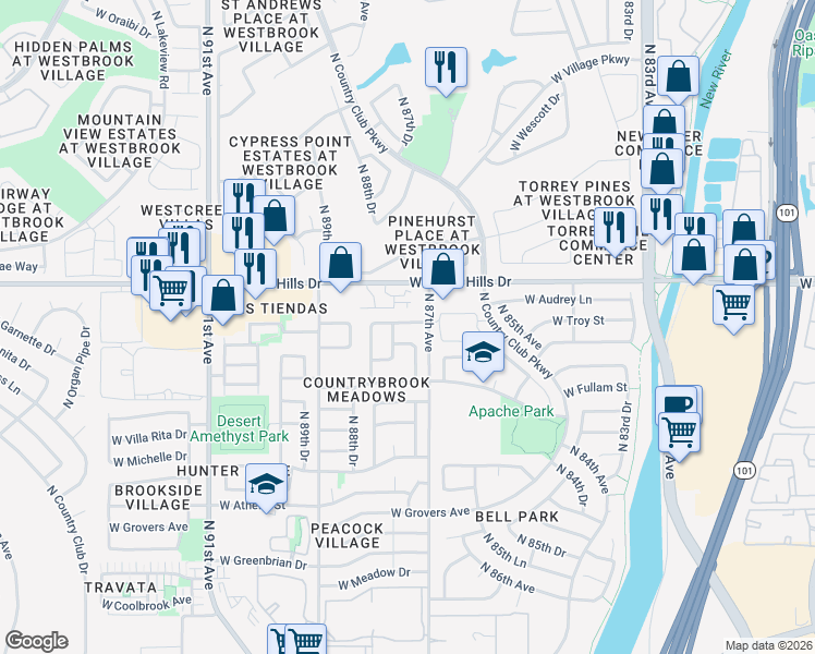 map of restaurants, bars, coffee shops, grocery stores, and more near in Peoria
