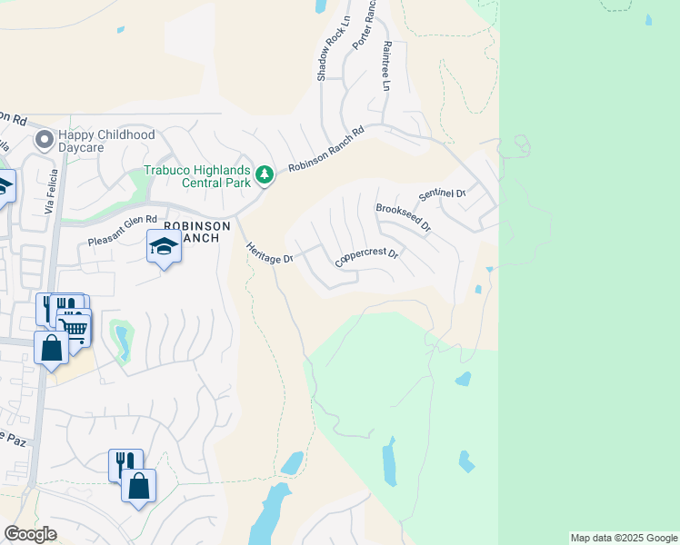 map of restaurants, bars, coffee shops, grocery stores, and more near 21472 Silvertree Lane in Trabuco Canyon