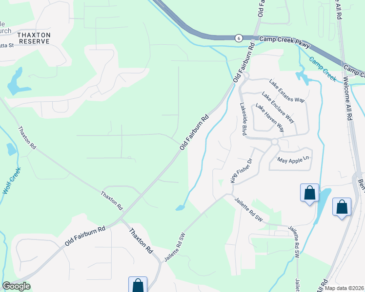 map of restaurants, bars, coffee shops, grocery stores, and more near 3830 Old Fairburn Road in Atlanta