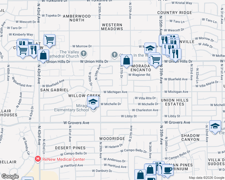 map of restaurants, bars, coffee shops, grocery stores, and more near 3810 West Michigan Avenue in Glendale